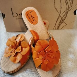 Very comfortable, cork heel, cute orange flower